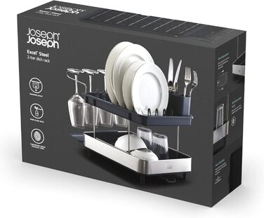 Сушарка для посуду Joseph Joseph Extend Extendable з підставкою для столових приборів, відкидною підставкою та двома ярусами - нержавіюча сталь, сірий колір