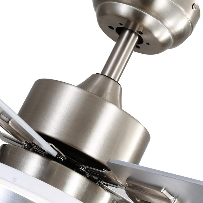 Стеляний вентилятор FINXIN з LED-лампою 132/122 см для спальні, вітальні, їдальні. В комплекті: мотор, пульт керування. (132 см, 5 лопатей) (Брашований нікель, 122 см, 4 лопаті)
