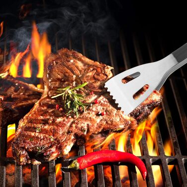 Набір гриль-посуду 5 в 1: щипці, лопатка, щітка, виделка, пензлик для м'яса. Ідеально для грилю, кемпінгу та барбекю