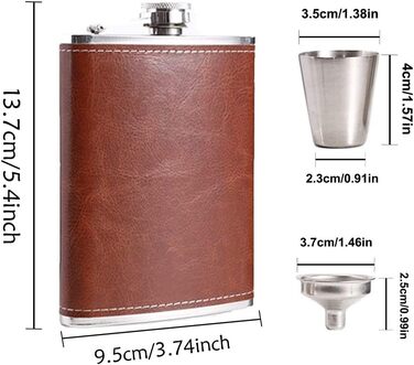 Металевий фляга, 237 мл, нержавіюча сталь, набір фляга + воронка, для активного відпочинку, у подарунковій коробці (колір: коричневий)