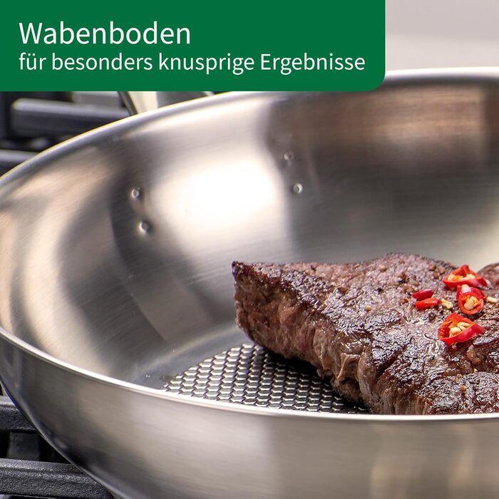 Fackelmann Chefkoch 2-Piece Stainless Steel Fry Pan Set - 28cm & 24cm - Induction Compatible & Dishwasher Safe
