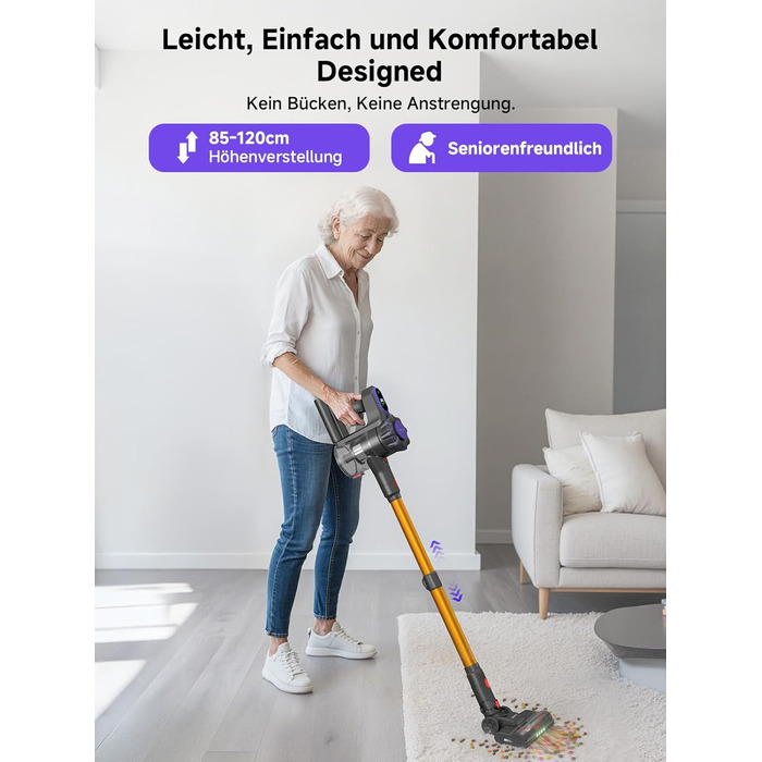 MONSGA Бездротовий акумуляторний пилосос з дисплеєм, 45000Pa, 50 хвилин роботи, антизаплутана щітка, самостійна парковка, док-станція на стіні, 8-шарова фільтрація, безщітковий двигун, для твердих поверхонь, килимів, шерсті тварин, авто