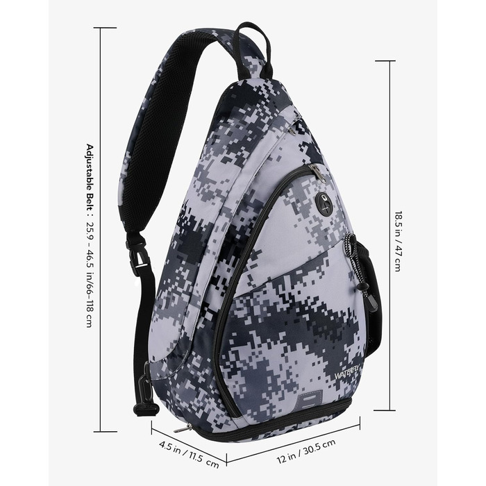 Сумка через плече WATERFLY: рюкзак-слінг для туризму, велоспорту та подорожей (Tarnweiß)