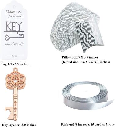 Makhry 50 Pcs Vintage Key Bottle Openers Wedding Key Skeleton Key Bottle Openers Wedding Favors Set with Pillow Boxes and Label (Rose Gold)