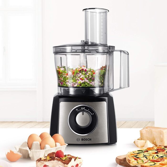 Кухонний комбайн Bosch MultiTalent 3 Plus MCM3PM386, 900 Вт, 50 функцій, 2,3 л чаша, 1 л блендер, універсальний ніж, насадки для нарізки і натирання, вінчик для збивання, чорний