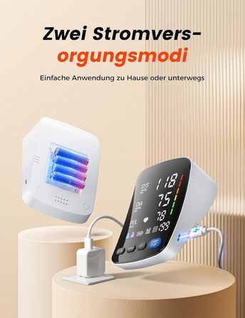 Тонометр Aidisy на плече з LED-дисплеєм, для обхвату плеча 22-42 см, пам'ять для 2 користувачів, живлення від AA батарейок/USB-C, U82rh