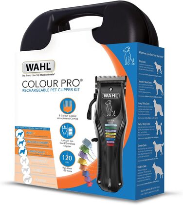 Машинка для стрижки собак WAHL Color Pro: бездротова, акумуляторна, з кодованими гребінцями, тиха, чорна
