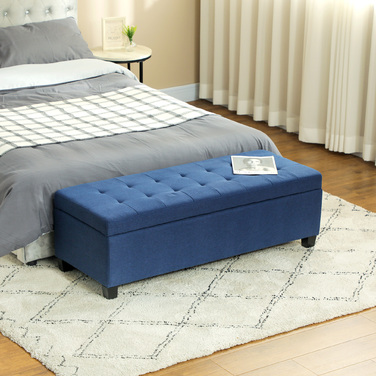 HOMCOM Storage Bench, Ottoman, Entryway Bench with Button Tufting, 125.1 cm x 48.9 cm x 41.3 cm, Blue