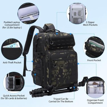 Водонепроникний рюкзак для камери FRETHIND: DSLR, SLR, дрон, об'єктив, ноутбук + дощовик (Camo)