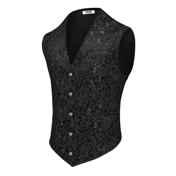 Чоловічий жилет Coofandy Paisley Steampunk готичний, приталений, з V-поглибленням (Чорний, XL)