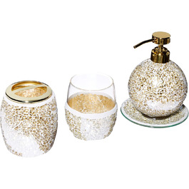 Madison Park Mosaic Bathroom Accessory Set, 4-Piece Bathroom Accessory Set with Gold Soap Dispenser, Toothbrush Holder, Tumbler, and Ring Dish