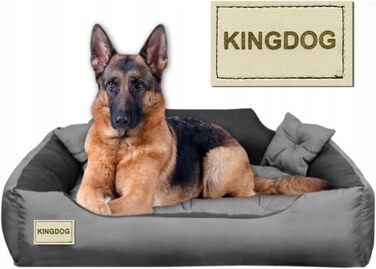 KingDog Microfiber Dog and Cat Bed with Two Cushions, Dog Cushion, Dog Basket, Pet Bed, Washable, Waterproof Material (Inner Dimensions: 40x30cm / Outer Dimensions: 55x45cm, Grey/Black)