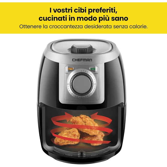 Фритюрниця Chefman 2L Mini – компактна, чорна, з антипригарним кошиком, цифровим таймером та індикатором струсу