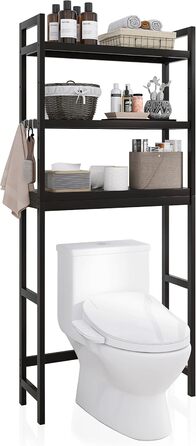 SMIBUY Toilet Shelf, Bamboo Toilet Rack, Adjustable Washing Machine Shelf, Bathroom Shelf with 3 Storage Layers, Space-Saving, Easy to Assemble (Black)