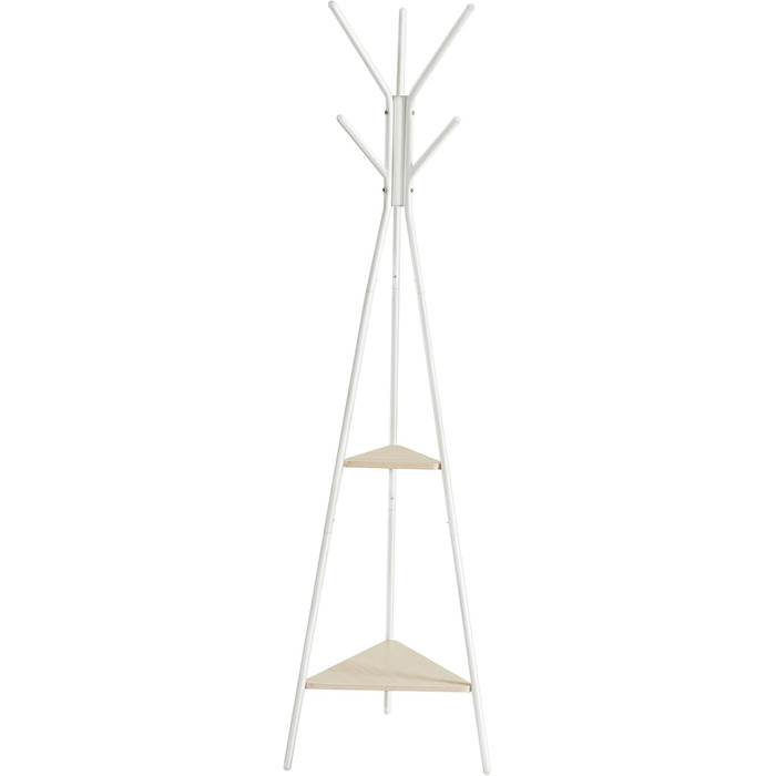 VASAGLE Coat Rack in Tree Shape, Clothes Rack, Freestanding Wardrobe, Industrial Design, with 2 Shelves, for Clothing, Hats, Bags, Vintage Brown-Black RCR16BXV1 (Beige + Pearl White)