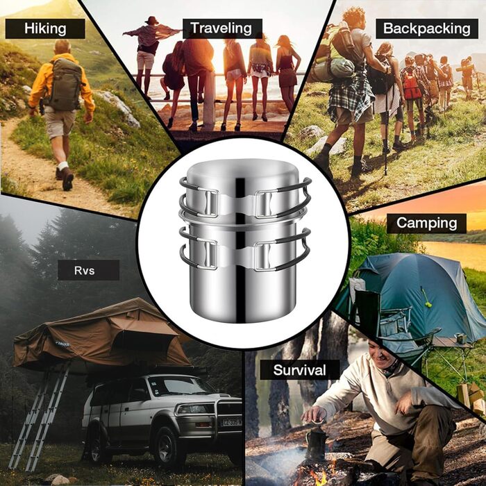 Набір кухонного посуду для кемпінгу з нержавіючої сталі, набір для приготування їжі в походах, міні-плита для кемпінгу, походів, пікніків та трекінгу