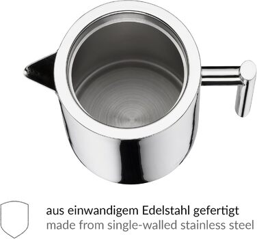 alfi TEA POT 1.40l, Stainless steel insulated pot with tea strainer and tea catcher, single-walled stainless steel, durable thermos pot, ideal as a teapot for loose tea, dishwasher-safe, BPA-free