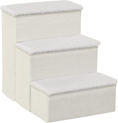 PawHut Pet Stairs Cat Stairs Dog Stairs Folding 3 Steps Pet Stairs with Storage for Cats and Dogs MDF White 40 x 54 x 48 cm