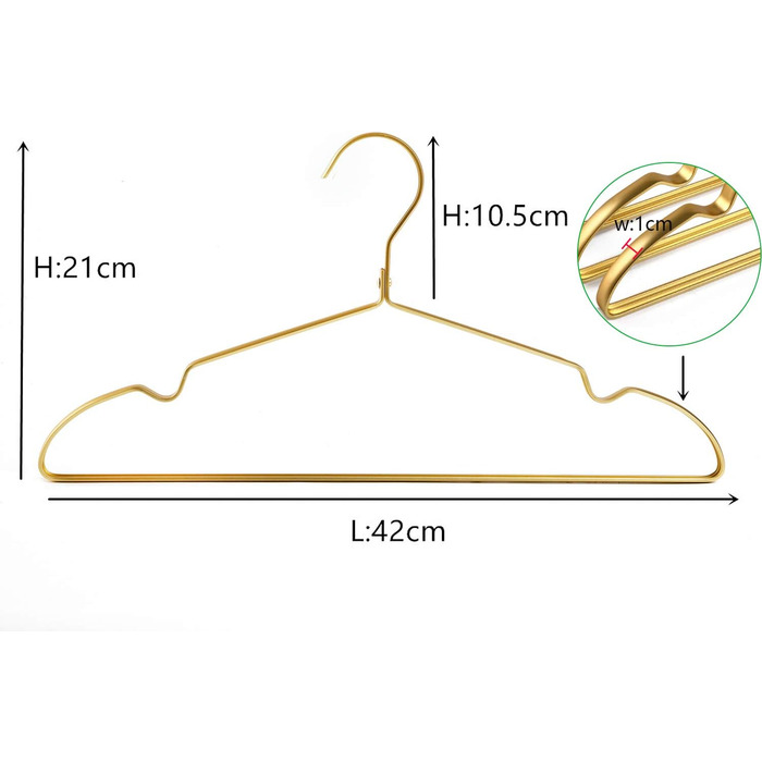 Amber Home 20-Piece 42cm Lightweight Aluminum Iron Clothes Hangers, Matte Gold Metal Clothes Hangers with Non-Slip Groove for Suit, T-Shirt, Shirt, Jacket, Dress, Pants