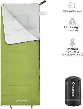KingCamp 3-Season Sleeping Bag - Lightweight, Water-Resistant & Warm for Adults & Kids - Camping & Outdoor