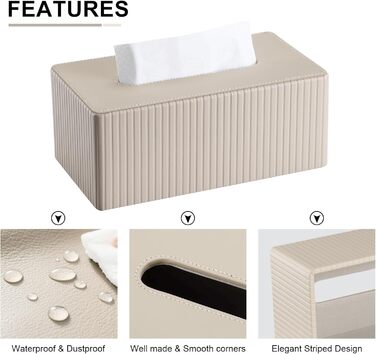 KINGFOM Скляниця для серветок прямокутна, з PU шкіри, бежева - для вітальні, ванної кімнати та офісу