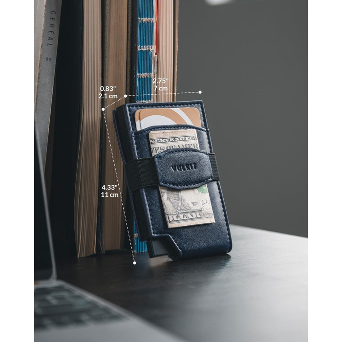 Чоловічий шкіряний картхолдер VULKIT з RFID-захистом, вікном для документів, темно-синій