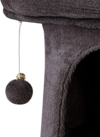 Lionto Scratching Post for Cats with Cave & 2 Plush Balls incl. Bell, Height 60 cm, Cat Tree with Robust Sisal Rope & Soft Plush, Cozy Lying Area, for Small & Large Cats (Dark Grey)