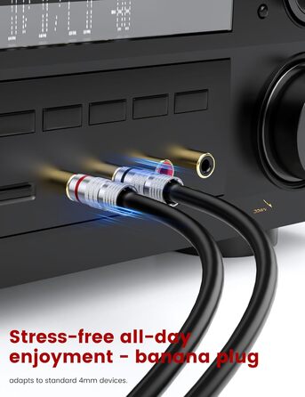 MOSWAG Бананові конектори для акустичних кабелів 4 шт. (2 пари), 24K позолота, для акустичних систем, AV-ресиверів, домашнього кінотеатру (підходить для кабелів діаметром до 4.5 мм)