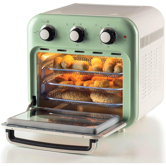 Аерофритюрниця та духовка Ariete Vintage 4632, 1400 Вт, 2-в-1, 16 л, з аксесуарами, таймер 60 хв, подвійне скло, зелена