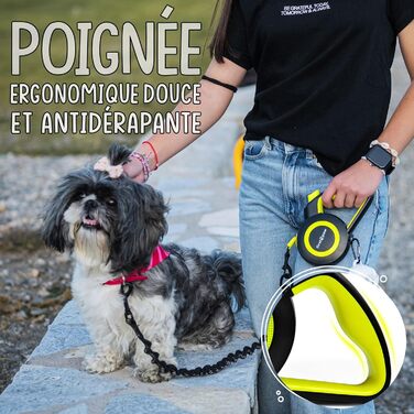 Висувна поводок для собак Rollleine 5м з функцією зупинки - зручний поводок для прогулянок - для собак маленьких порід та середніх до 20кг - жовтий