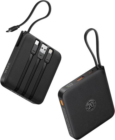 Power Bank VRURC 10000mAh з кабелем: компактний павербанк USB-C, швидка зарядка 22.5W, LED-дисплей, сумісний з iPhone, Huawei (зелений, чорний)
