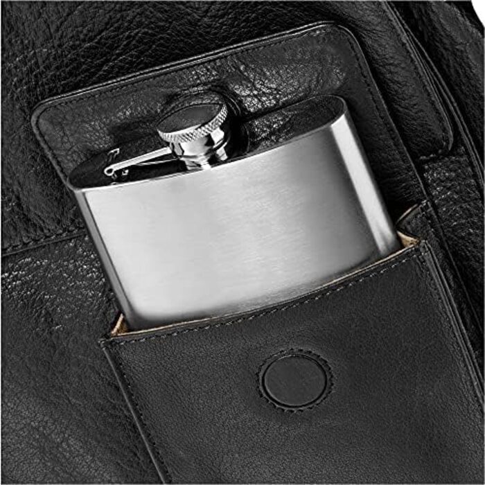 Фляга Manhattan WMF Cromargan® 6-частинна, 200 мл, з воронкою та штампом у шкіряному етолі, без гравіювання