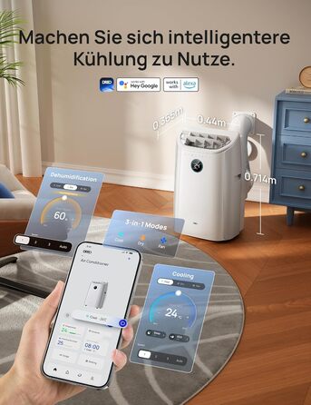 Портативний кондиціонер DREO 10000 BTU з охолодженням без дренажу, керуванням через додаток/голос/пульт, таймером 24 год та функцією вентилятора та осушувача повітря, AC515S