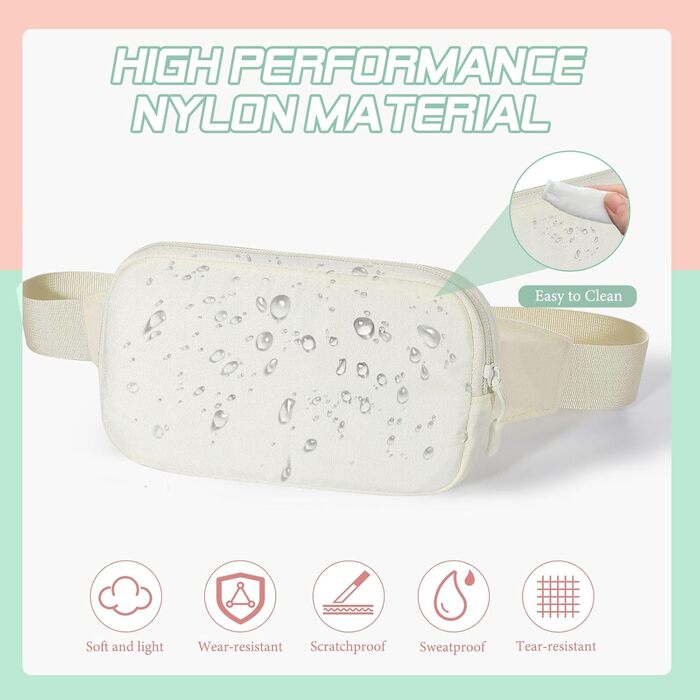 Поясна сумка MoKo для бігу та подорожей, нейлон, унісекс, з регульованим ремінцем та блискавкою (Бежевий)