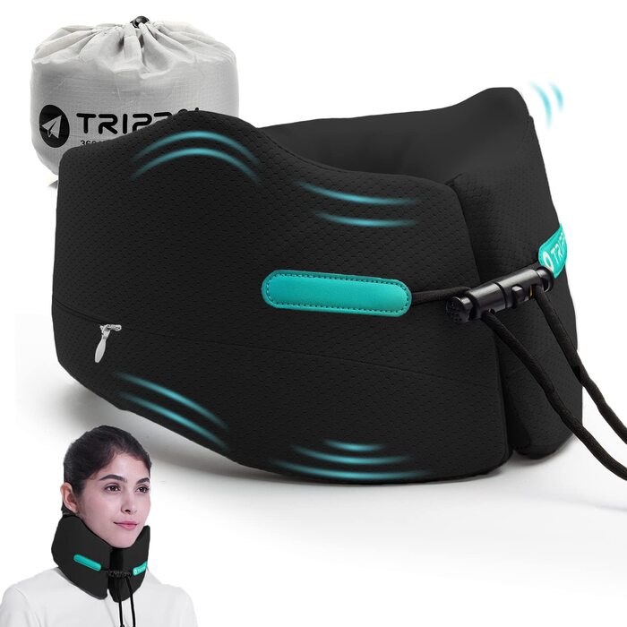 Подушка для шиї у подорожах Comfort Reisekissen: зручна авто-головна підтримка, подушка для літака з memory foam, чорна, розмір S