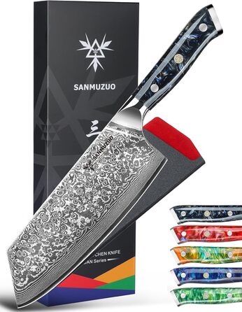 Професійний кухонний ніж Nakiri 19 см SANMUZUO, дамаска сталь VG10, серія Xuan, з епоксидною ручкою (чорний зі зірками)