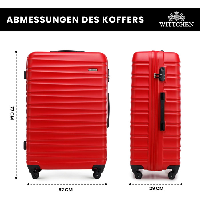Валіза на колесах WITTCHEN Groove Line L (червона) з ABS-пластику, велика, для авіаперельотів (Lufthansa/Eurowings/Ryanair), з кодовим замком та 4 спіннерами