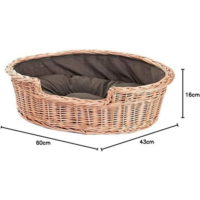 Wicker Dog Basket for Dog and Cat, Dog Bed, Cat Bed with Cushion, Pet Basket, Woven Cat Basket, 60x43 x H19 cm