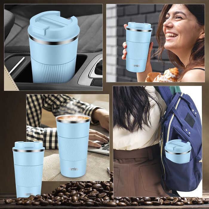 Термокружка для кави та чаю KETIEE 510мл, подвійні стінки, з кришкою, оливковий колір