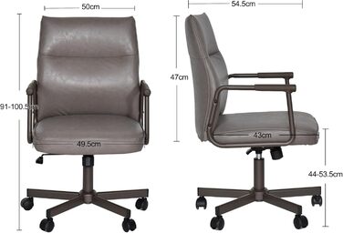 Офісне крісло Duhome з регулюванням висоти, поворот на 360°, матеріал PVC, для офісу, вітальні, спальні (сірий)