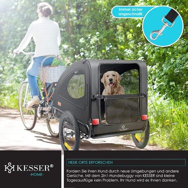 KESSER® Будь-куди з собакою: переносний візок для собак Боксер 2-в-1, великий (250л), чорний - з прапорцем та сумкою, 600D Oxford Canvas, складаний, SmartSpace