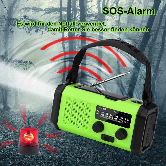 Портативна радіостанція з сонячною панеллю та ручним генератором, 20000 mAh, AM/FM, LED ліхтарик, SOS-сигнал, USB порт