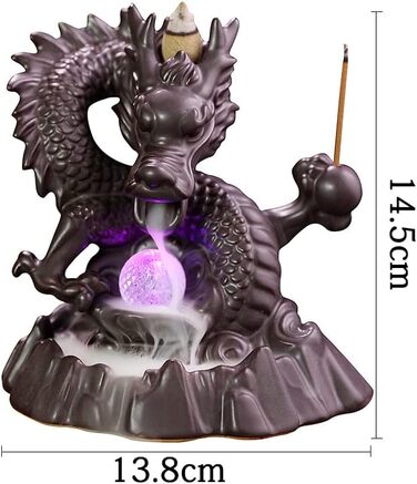 Dragon Backflow Incense Burner, Backflow Incense Holder with 20 Backflow Incense Cones, Home Decor, Ceramic Incense Burner Holder in Exquisite Present Box (Dragon with Bead)