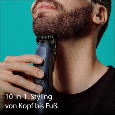 Braun Series 7 All-in-One AIO7545 – Триммер для бороди, волосся та тіла 10 в 1, сірий, акумулятор 120 хв, 14 насадок (0.1-21 мм), водонепроникний