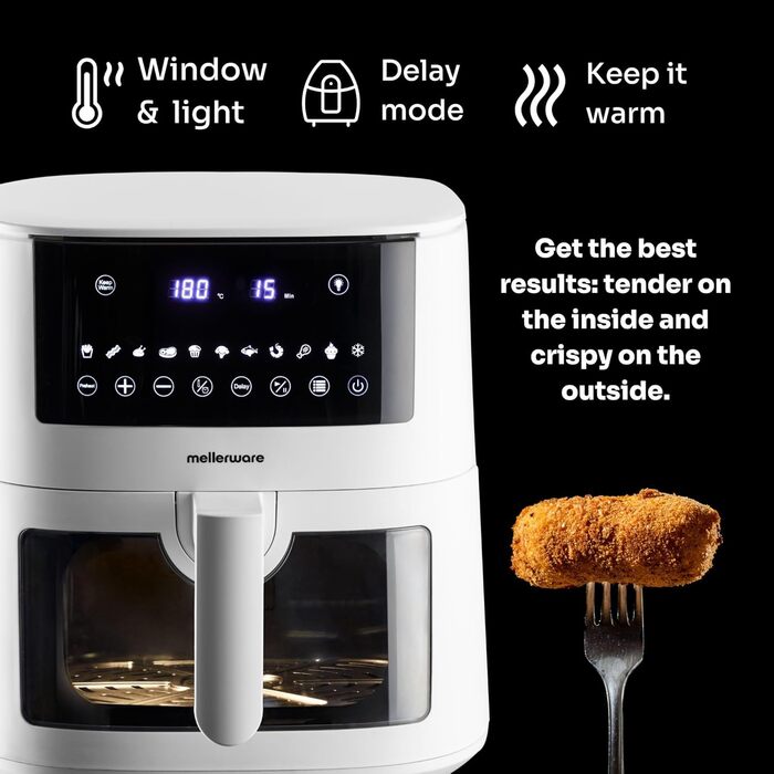 Фритюрниця повітряна MELLERWARE 1450W з скляним контейнером 4.5L, 9 програм, сенсорний дисплей, 80-200°C, таймер 60 хв