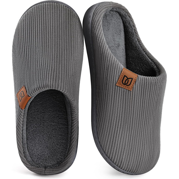 Чоловічі халапи WateLves з корду з Memory Foam, антиковзаючі, теплі, зручні, для дому та вулиці (Смугастий сірий, 44/45 EU)