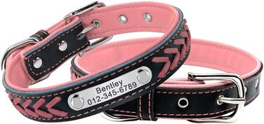 Шкіряний нашийник для собак та котів Berry з регулюванням та іменником, Rosa (L: 37-47 см)