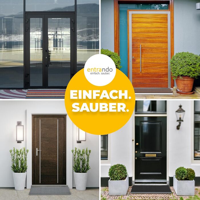 Килимок для порогу Entrando 40x60 см - алюміній, неслизький, для дому та тераси. Знімний килимок для взуття з щітковим профілем.