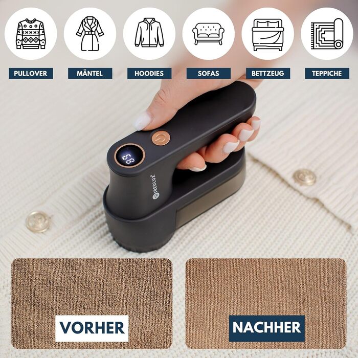 Електричний видальник ворсу та котушок для одягу – 3 швидкості, LED-дисплей, USB-зарядка, портативний видальник ворсу з подвійним захистом, Charcoal