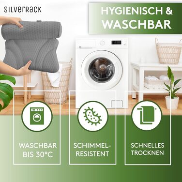 SilverRack Bathtub Pillow MEDIUM-SOFT [White 4D] - Neck Pillow for Bathtub with Suction Cups as Bathtub Accessory - Pillow for Bathtub - Bath Pillow with Ergonomic Fit (Gray Thin)